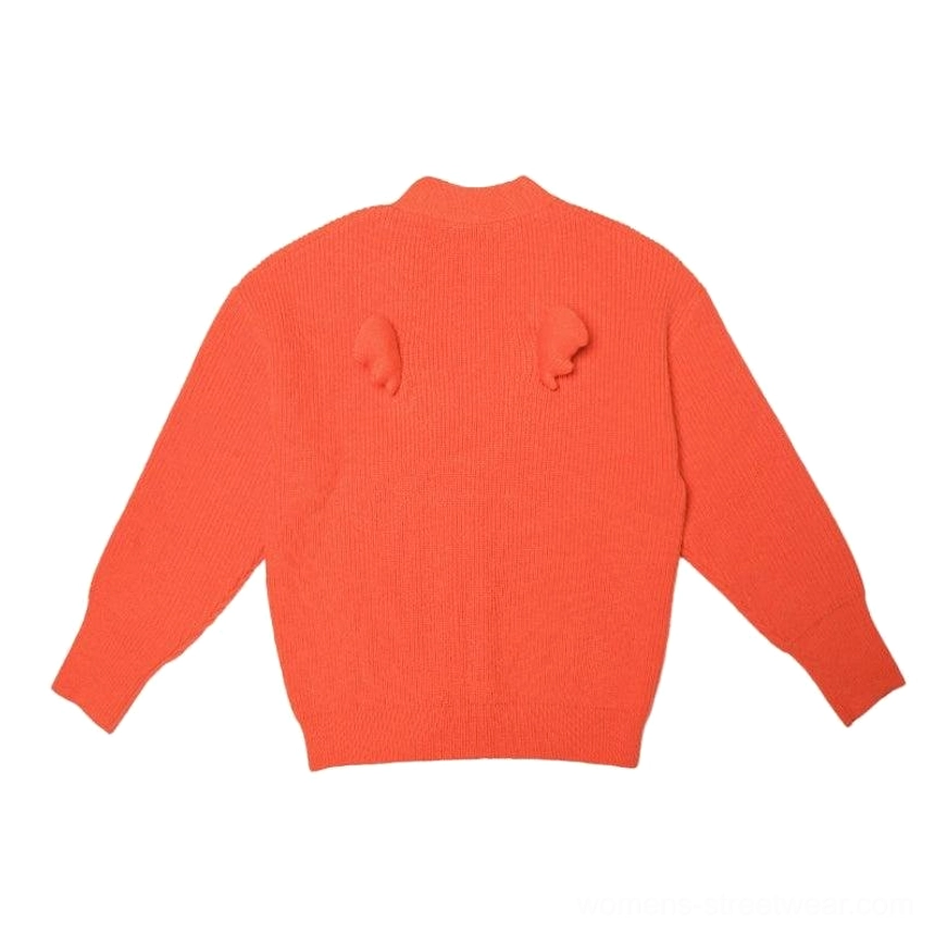 Orange oversized angel wing pom-pom fuzzy knit cardigan color variant product view