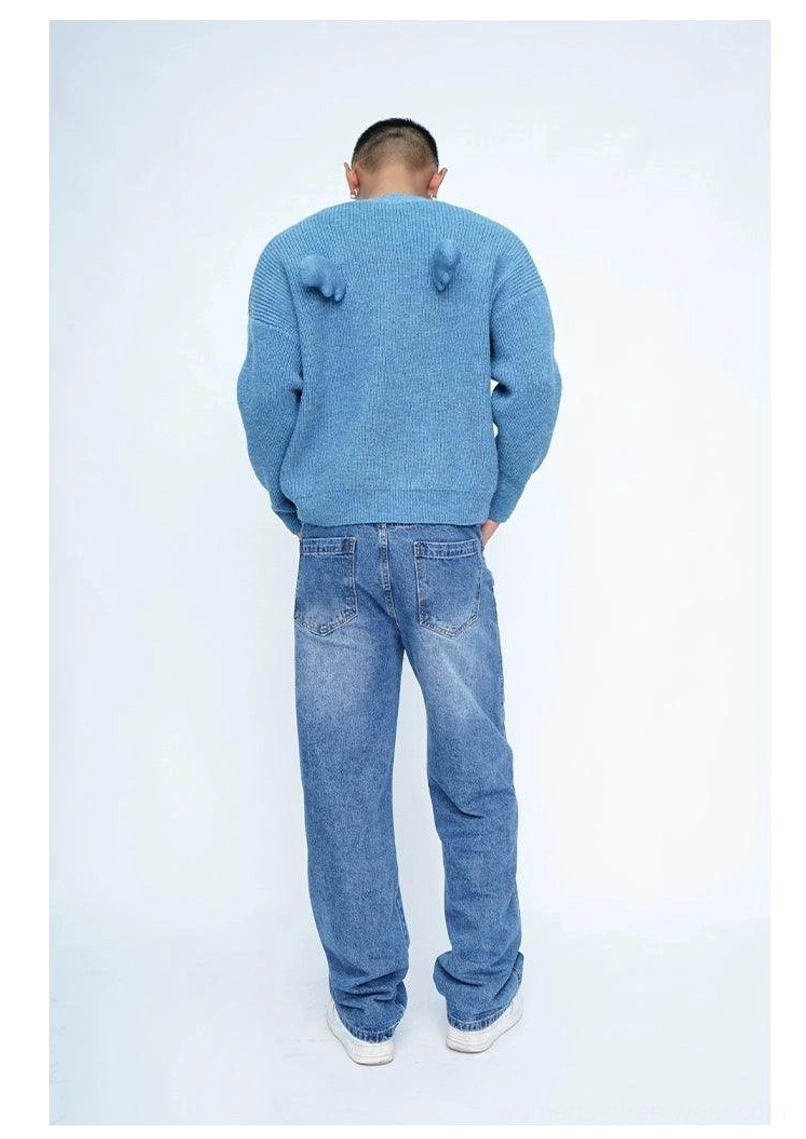 Oversized angel wing pom-pom fuzzy knit cardigan streetwear styling product view