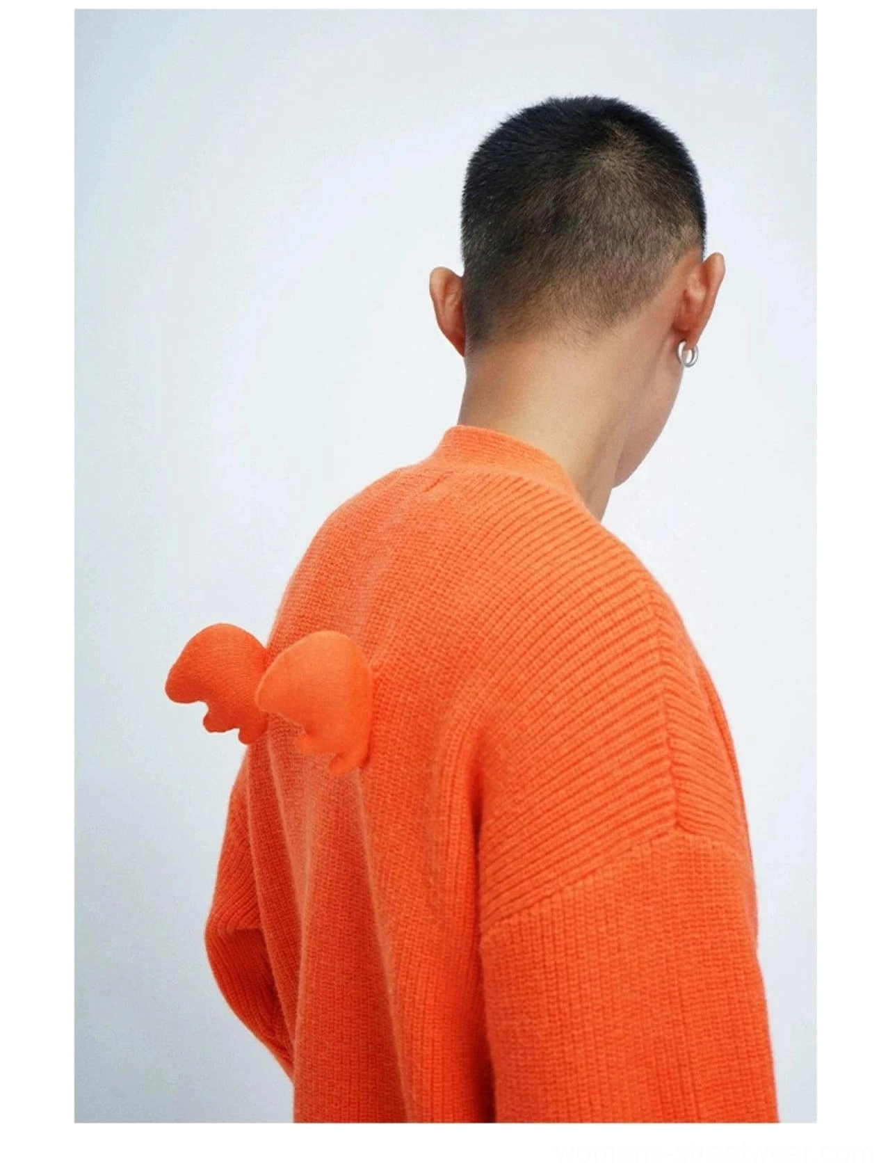 Oversized angel wing pom-pom fuzzy knit cardigan V-neck long sleeve product view