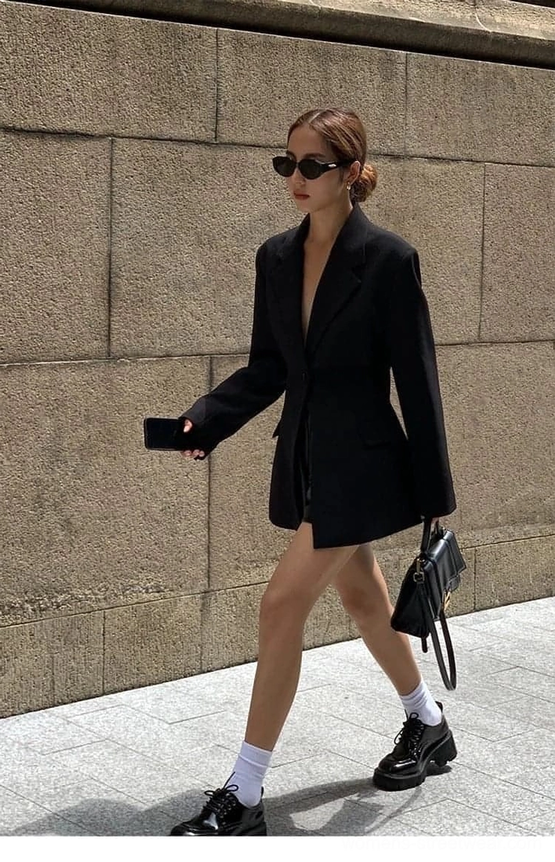 Oversized black blazer jacket women's casual tailored outerwear product detail view