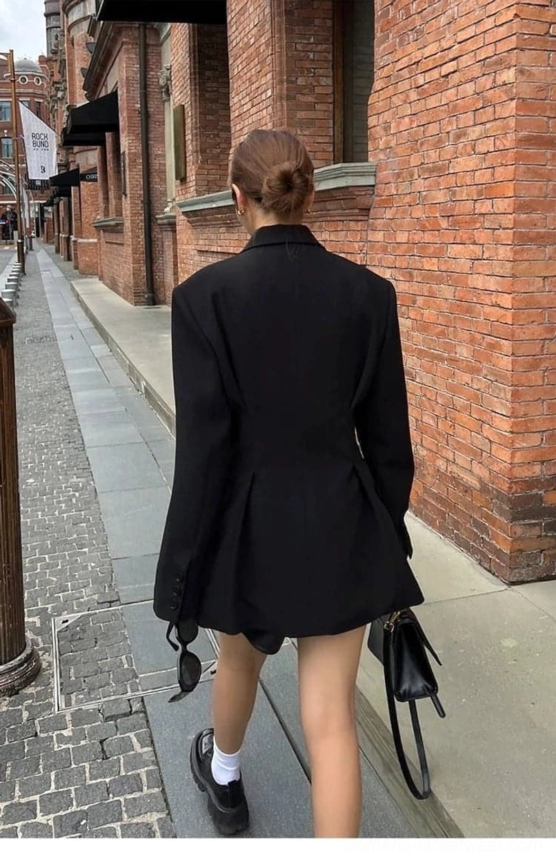 Women's black single-button oversized blazer jacket versatile casual and evening streetwear outerwear