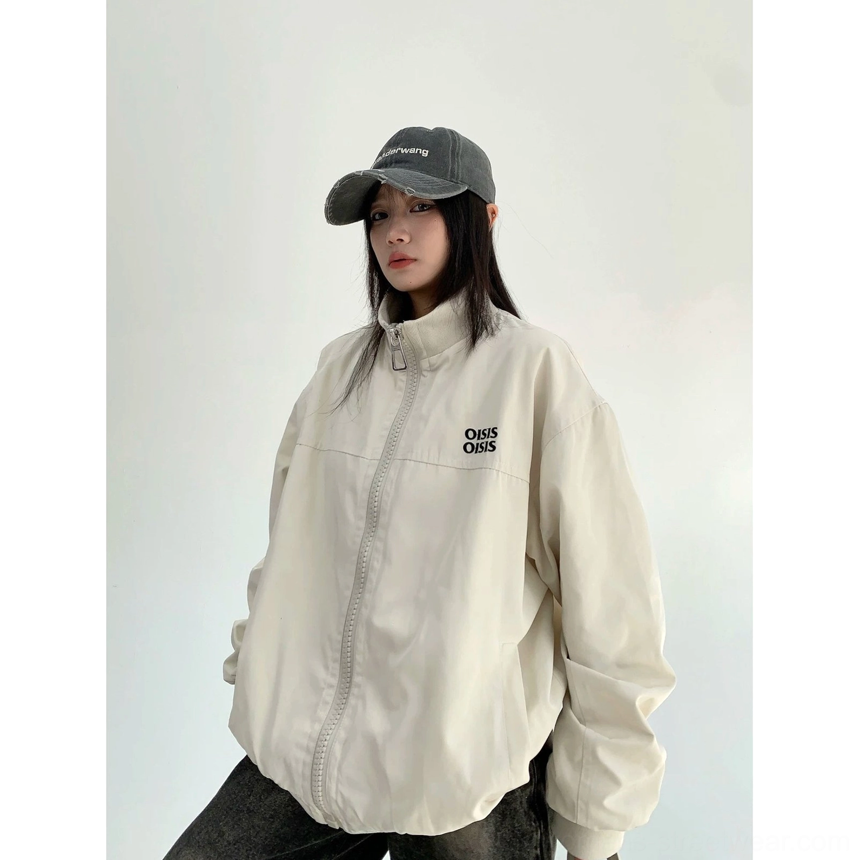 Off-white oversized cloud shell windbreaker jacket for women lightweight stand-collar streetwear outerwear product image