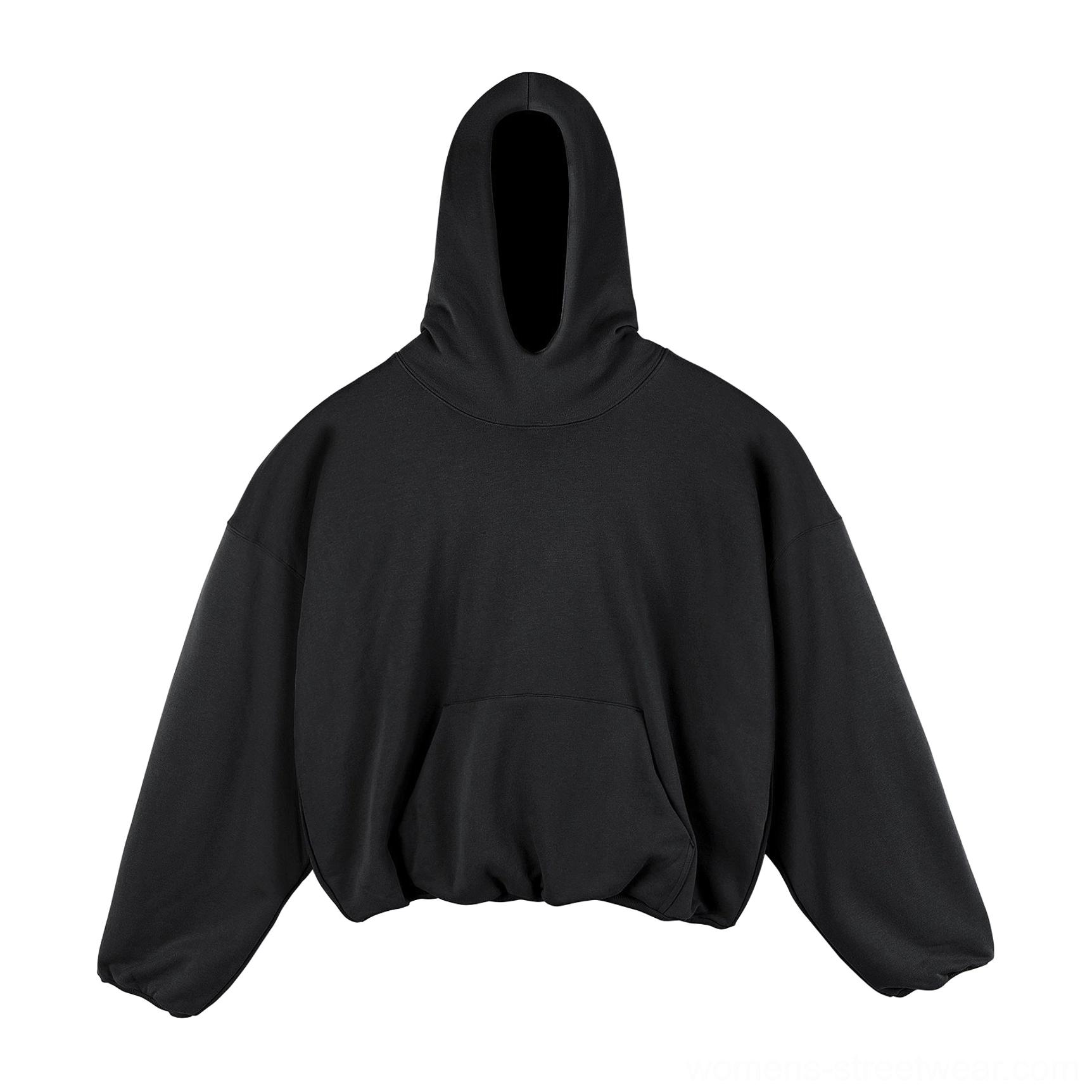 Black oversized cropped fleece-lined hoodie with heavy fleece fabric, dropped sleeves, and elasticated bottom hem
