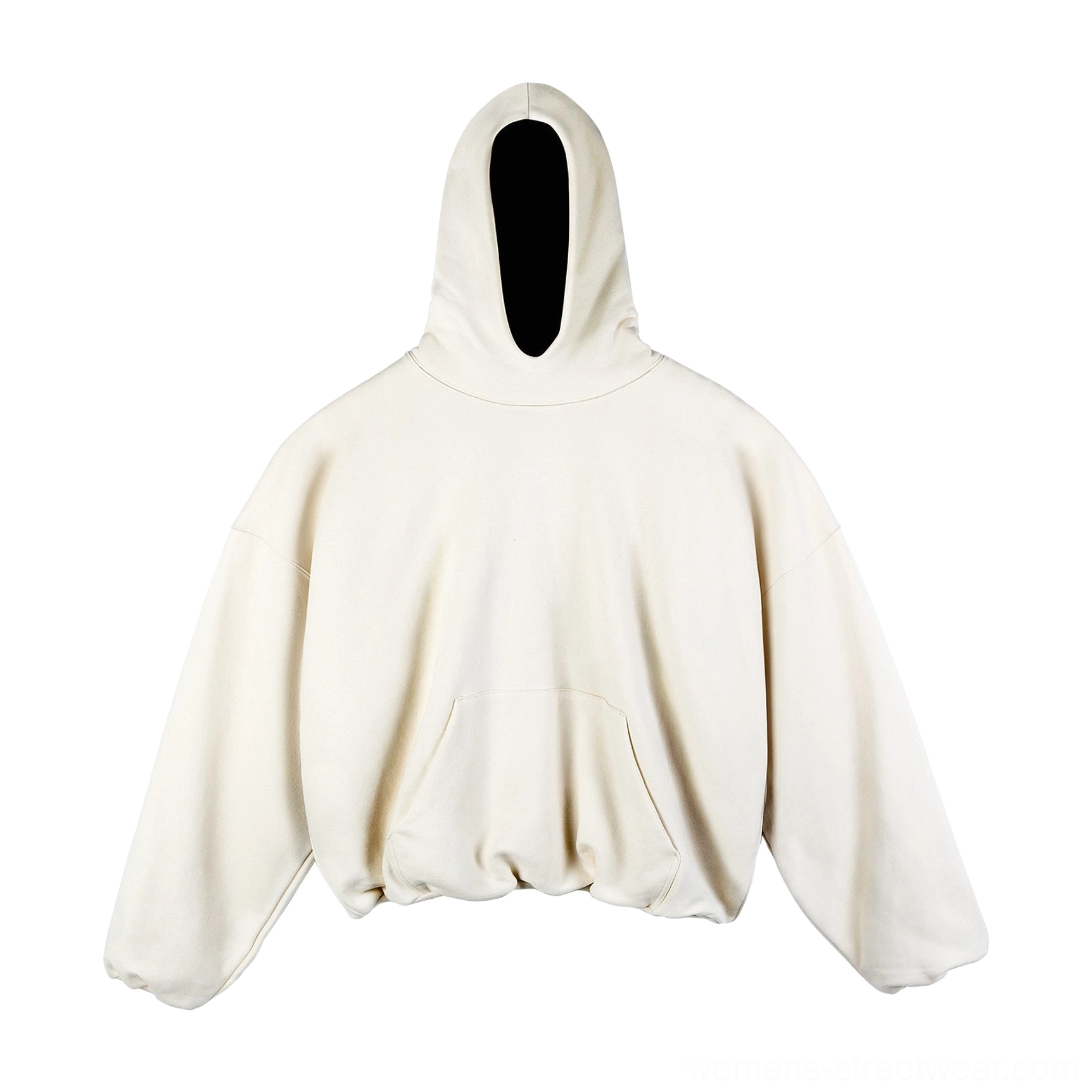 Cream oversized cropped fleece-lined hoodie with full coverage hood, kangaroo pocket, and elasticated hem