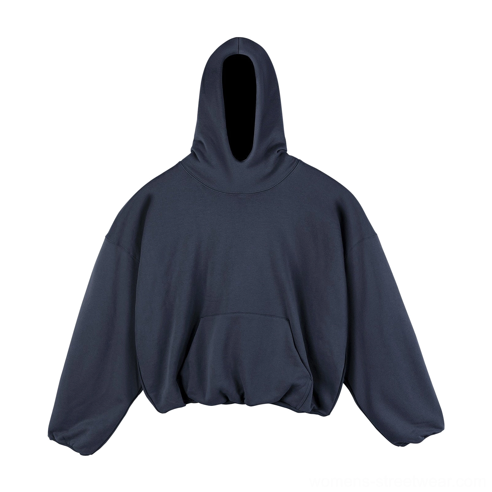 Dark blue oversized cropped fleece-lined hoodie for women with relaxed unisex fit and contemporary Seoul streetwear appeal