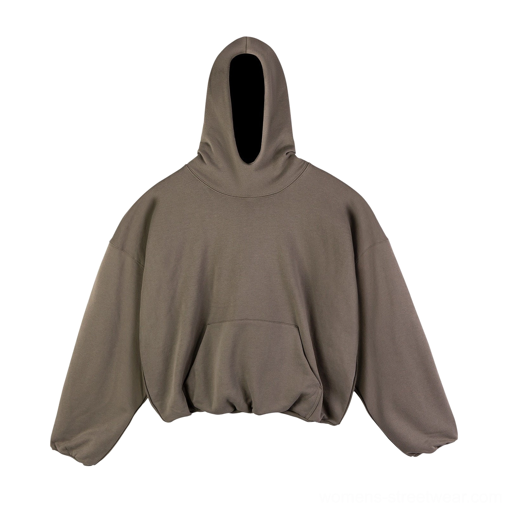 Deep brown taupe oversized cropped fleece-lined hoodie with relaxed fit, kangaroo pocket, and hood eye-opening detail