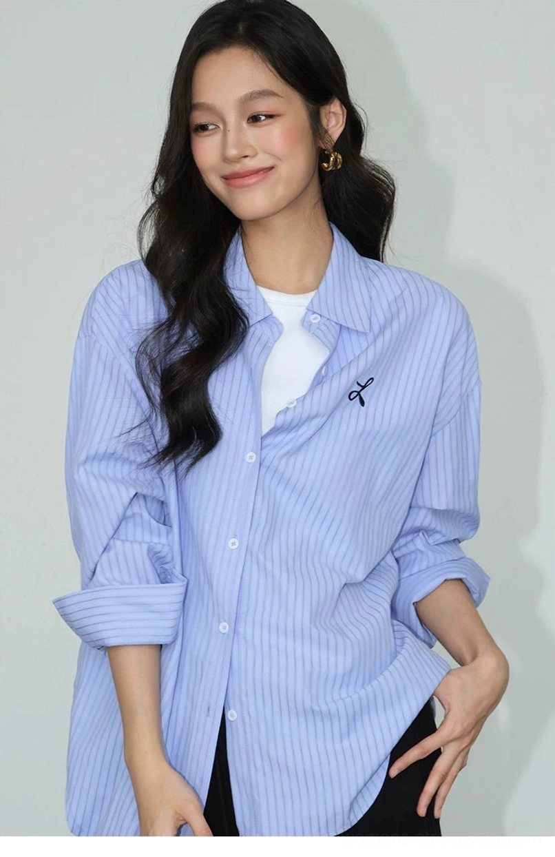 Oversized embroidered button-down shirt breathable cotton shirt fabric detail