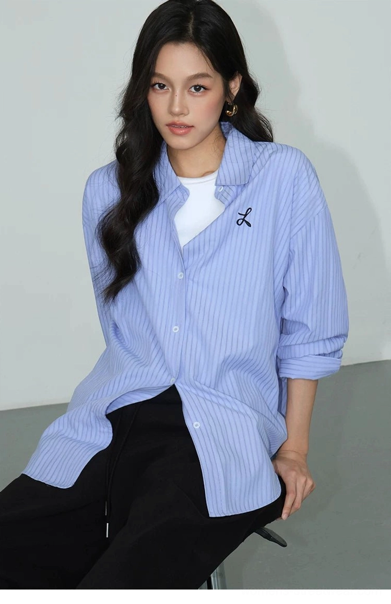 Oversized embroidered button-down shirt full length relaxed streetwear silhouette