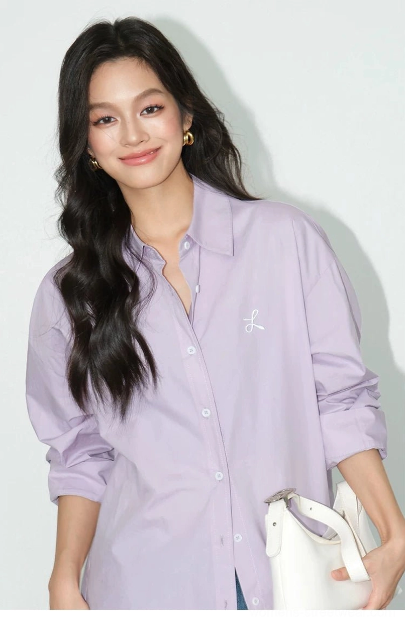 Oversized embroidered button-down shirt lightweight layering piece fashion view