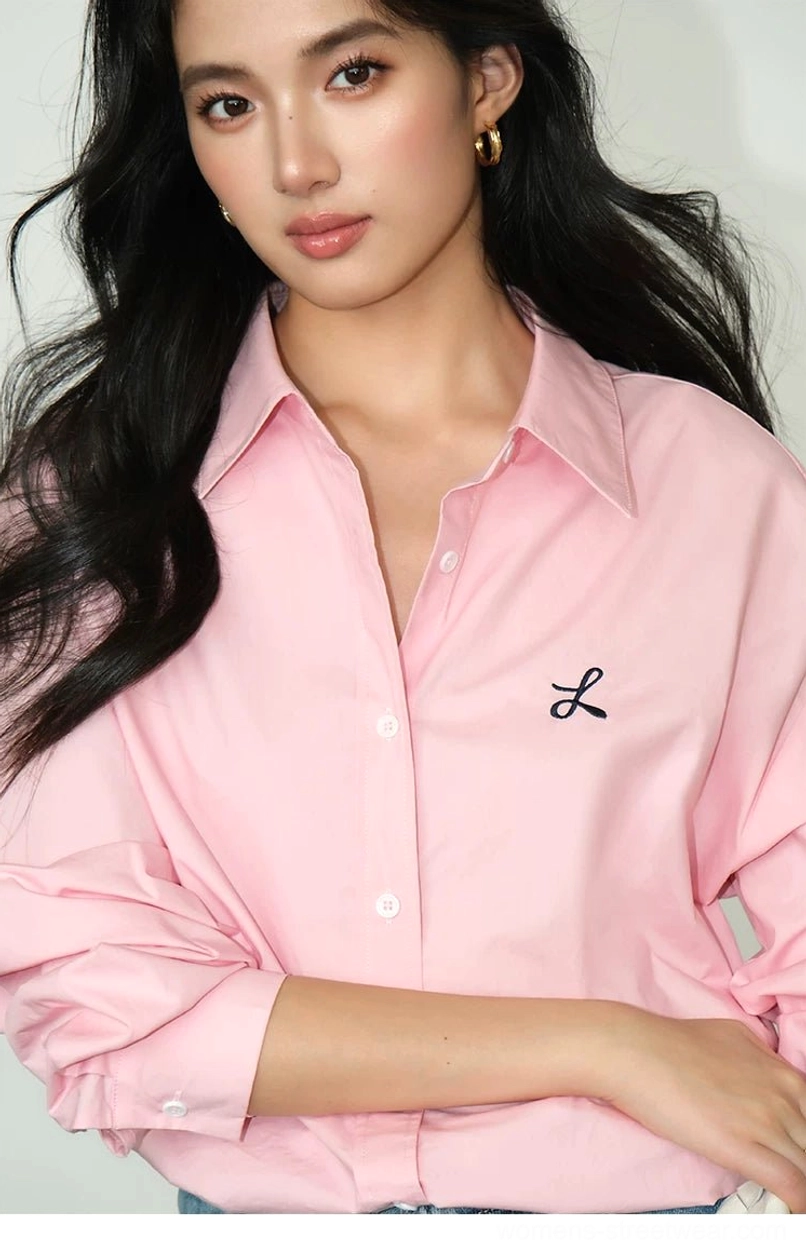 Oversized embroidered button-down shirt relaxed longline silhouette fashion view