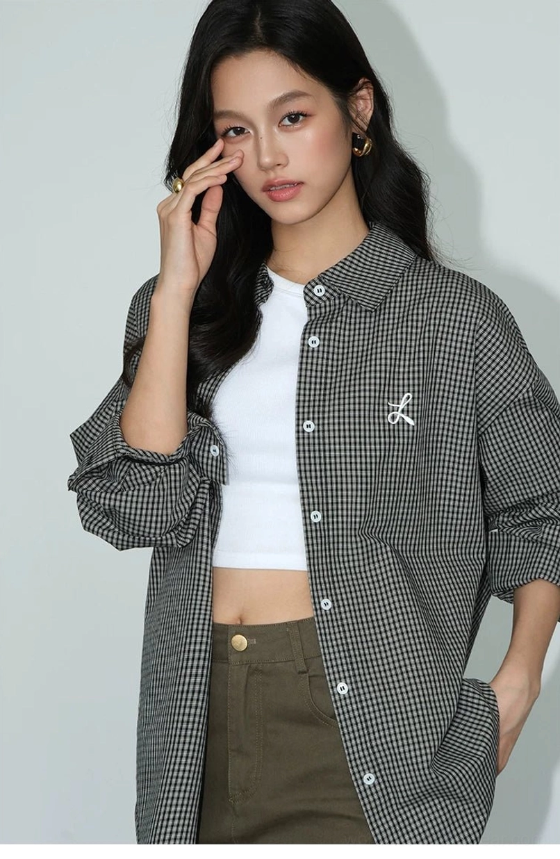 Oversized embroidered button-down shirt minimalist Korean streetwear outfit view