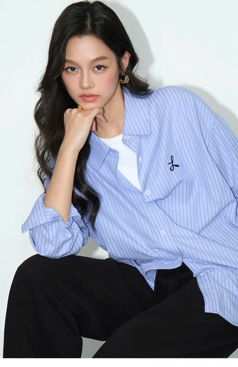 Oversized embroidered button-down shirt versatile buttoned and open styling view