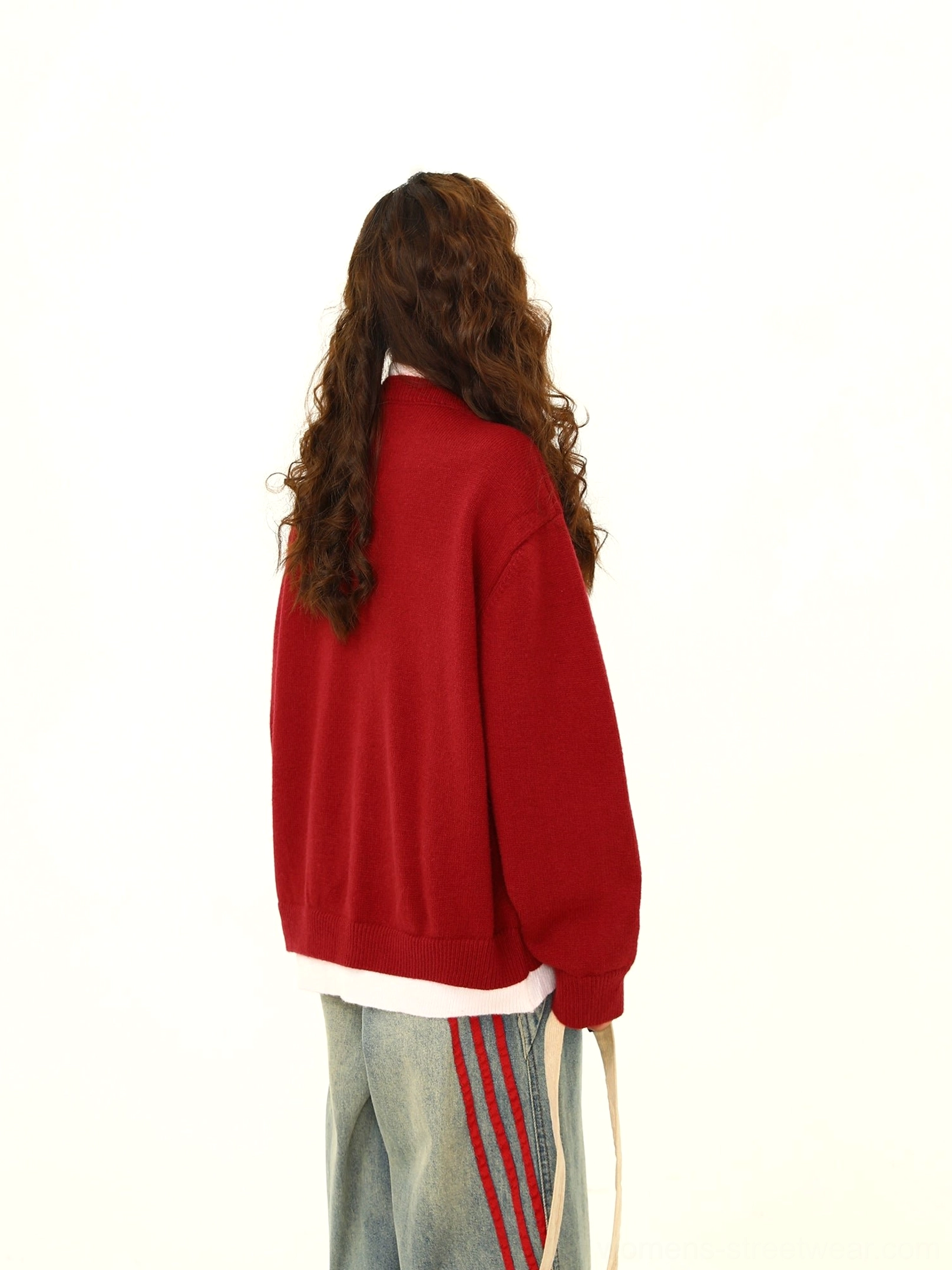 Women’s oversized layered hem button knit cardigan versatile relaxed streetwear outfit view
