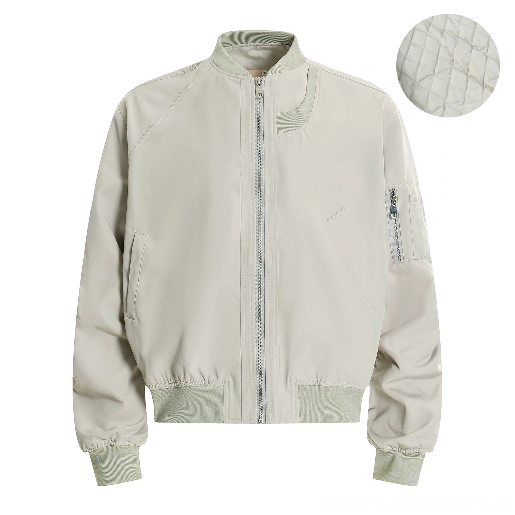 Gray thickened oversized modular flight bomber jacket with utility sleeve pocket product view