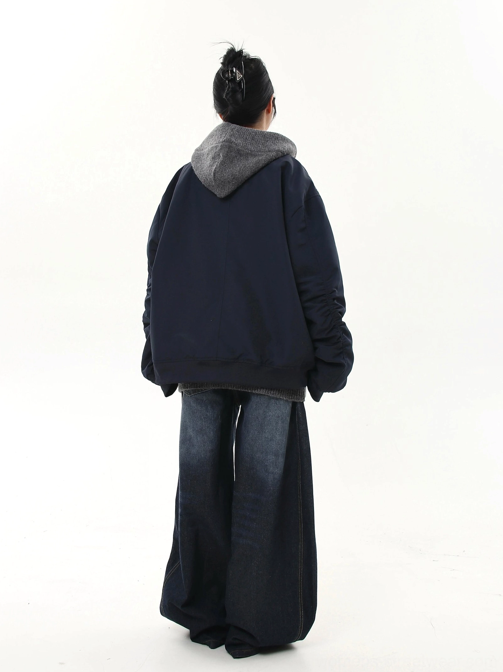 Oversized modular flight bomber jacket minimalist Korean streetwear outfit view