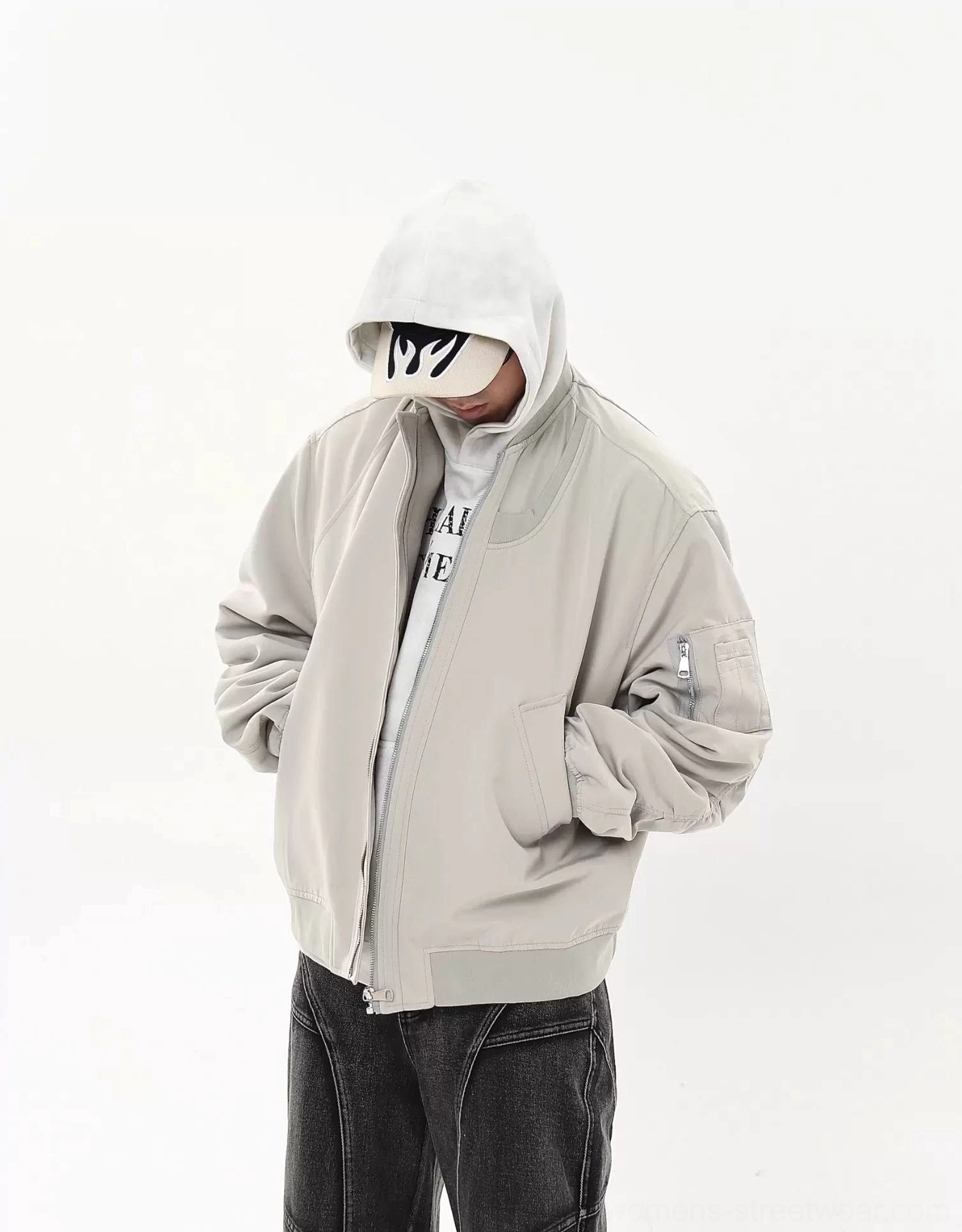Oversized modular flight bomber jacket relaxed boxy silhouette streetwear styling view