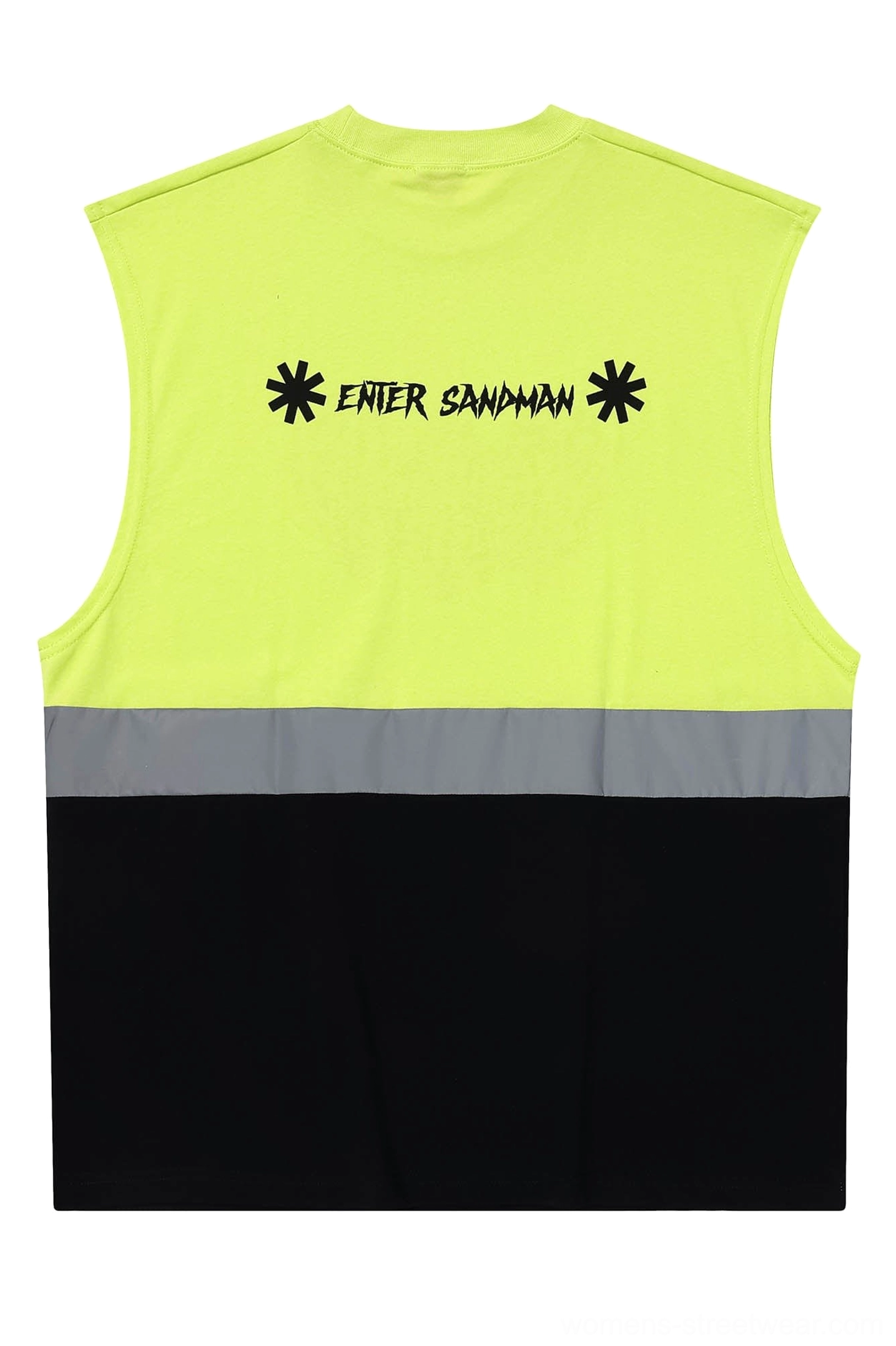 Oversized neon panel tank top combining gothic graphics, black contrast, and contemporary street fashion