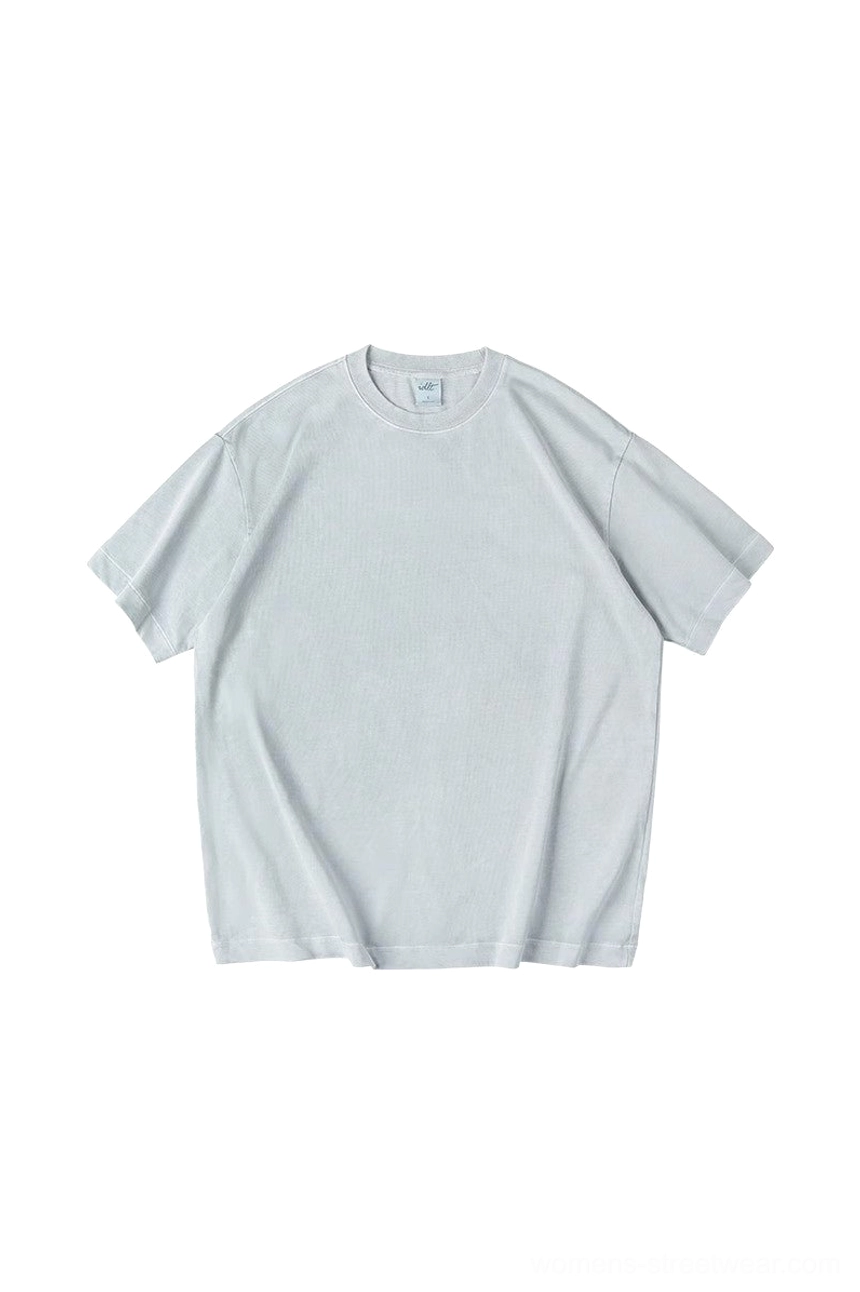 Oversized pigment-washed cotton crewneck T-shirt collection in muted Korean streetwear colors
