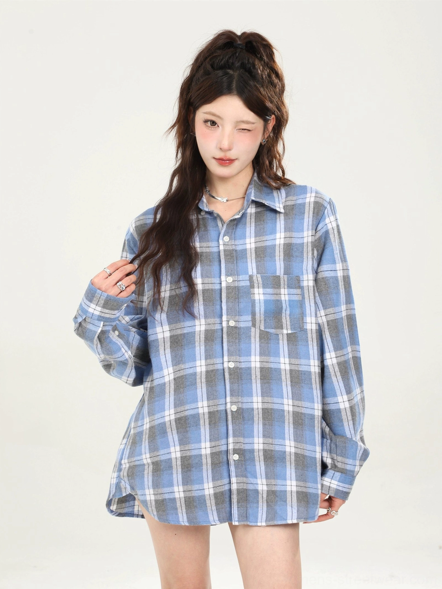Oversized plaid boyfriend shirt with relaxed button-down silhouette product view 11