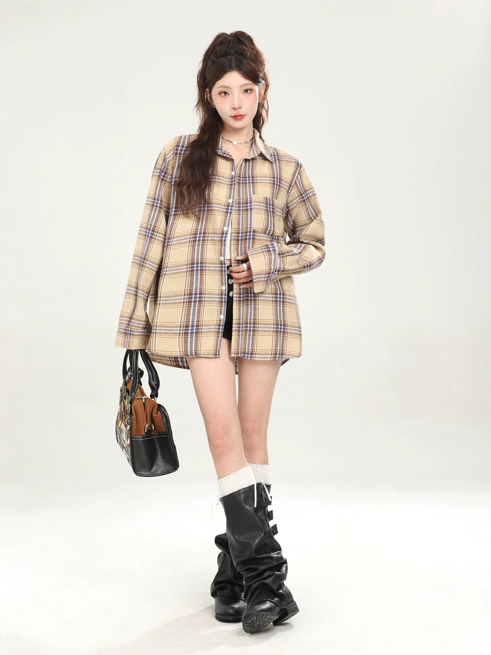 Oversized plaid boyfriend shirt relaxed vintage campus style product view 15