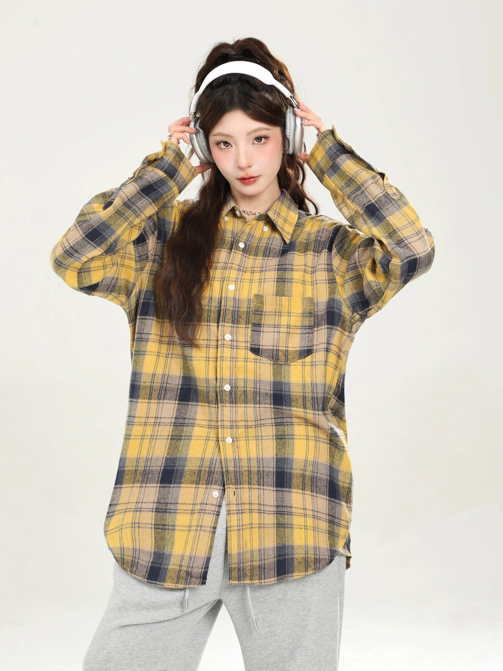 Oversized plaid button-down shirt for women streetwear wardrobe product view 23