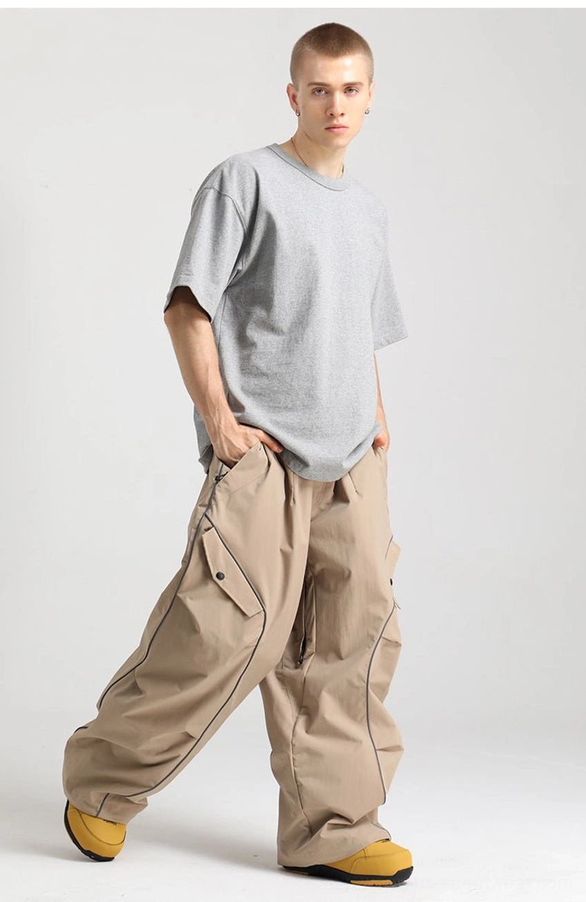 Oversized reflective piped snow pants with wide-leg cargo streetwear construction product detail