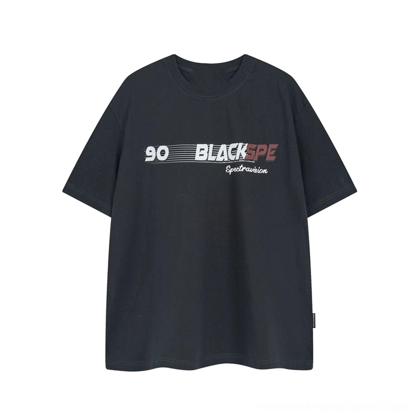 Black oversized retro speed graphic streetwear t-shirt color option with vintage sports-inspired print