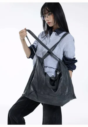 Oversized Shadow Drape matte PU leather shoulder tote bag back three-quarter view showing soft draped silhouette