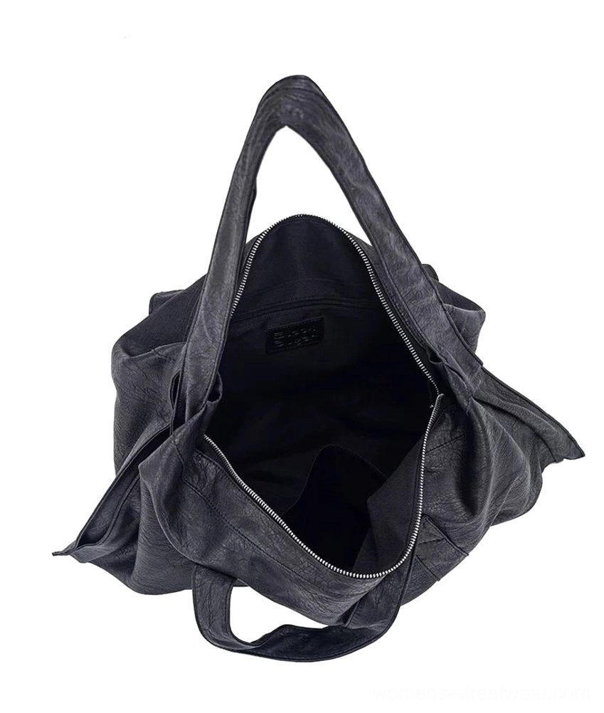 Oversized Shadow Drape slouchy PU leather tote bag dark gray color product detail view