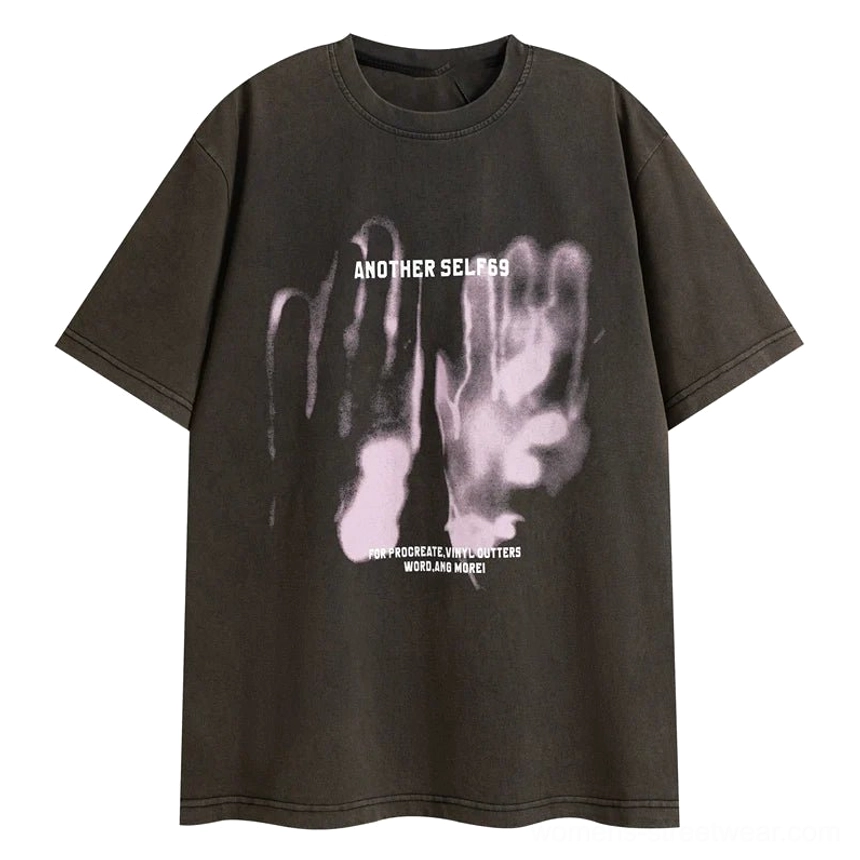 Oversized shadow print graphic streetwear T-shirt with expressive typography and versatile styling for everyday casual wear