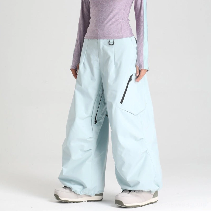 Oversized snow pants cargo pocket flap black zipper secure storage design streetwear utility