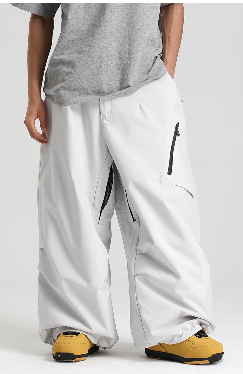 Oversized snow pants flat lay multiple colorways black green beige tan streetwear color options