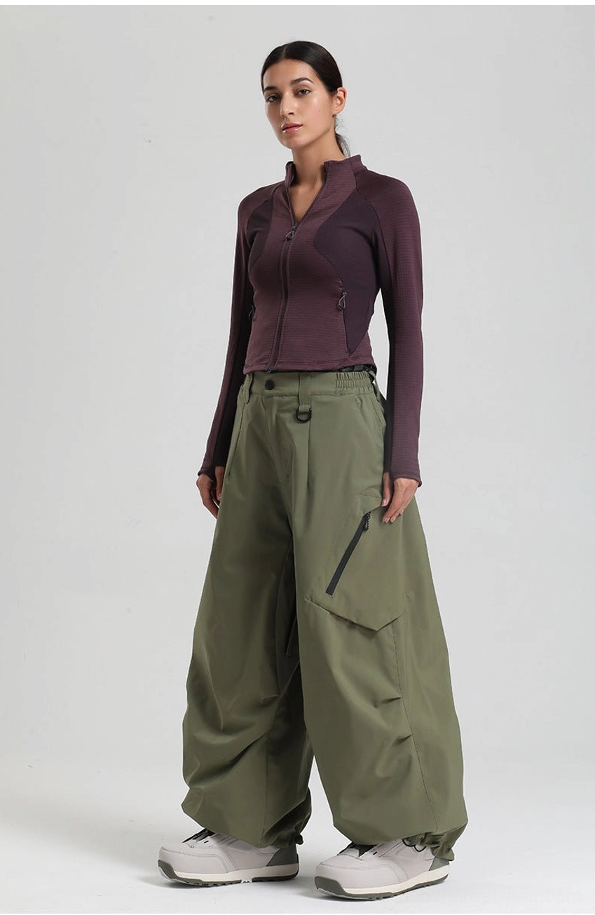 Oversized snow pants close-up seam quality stitching construction durability streetwear build