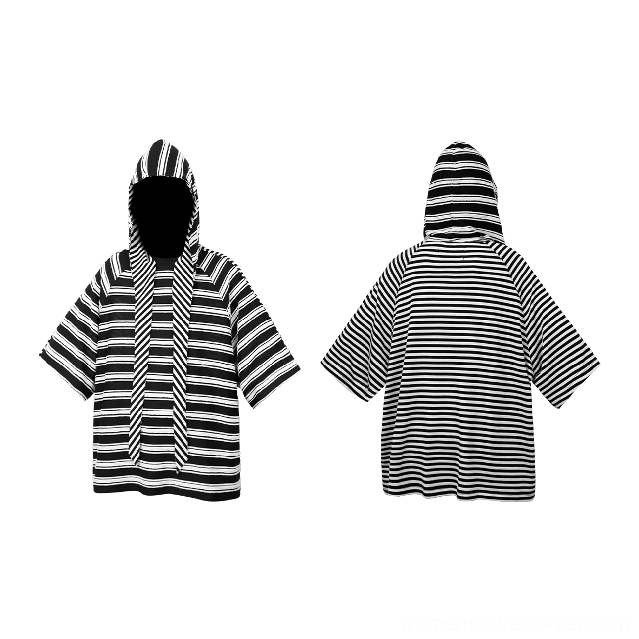 Black and white oversized striped hooded scarf T-shirt colorway product image