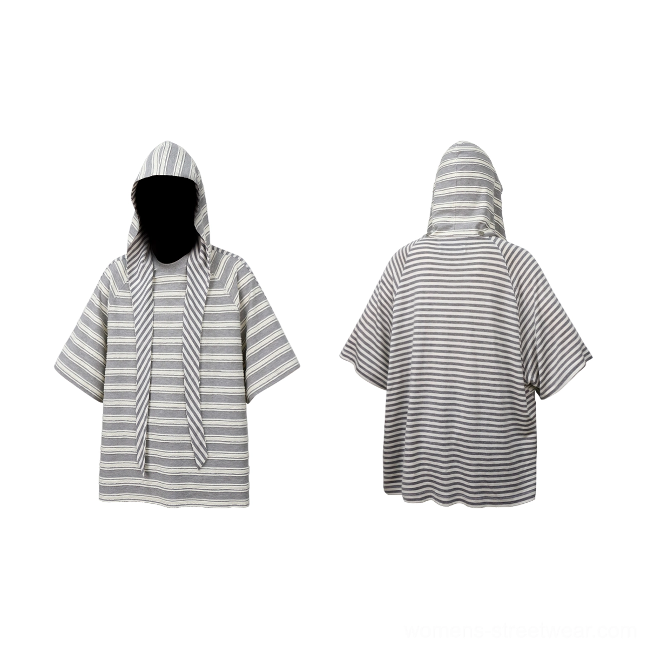 Gray oversized striped hooded scarf T-shirt colorway product image