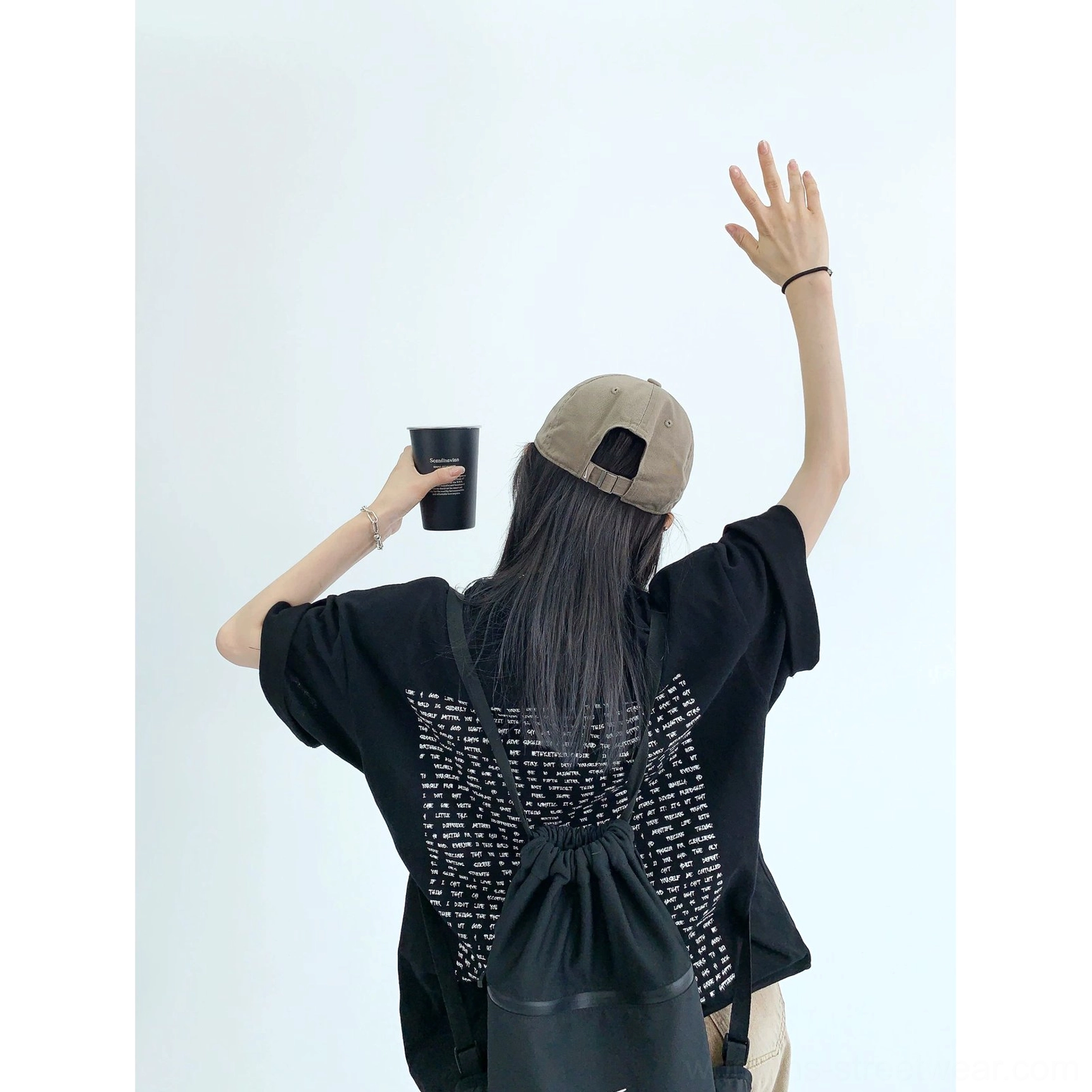 Black oversized typography back print streetwear cotton T-shirt product image