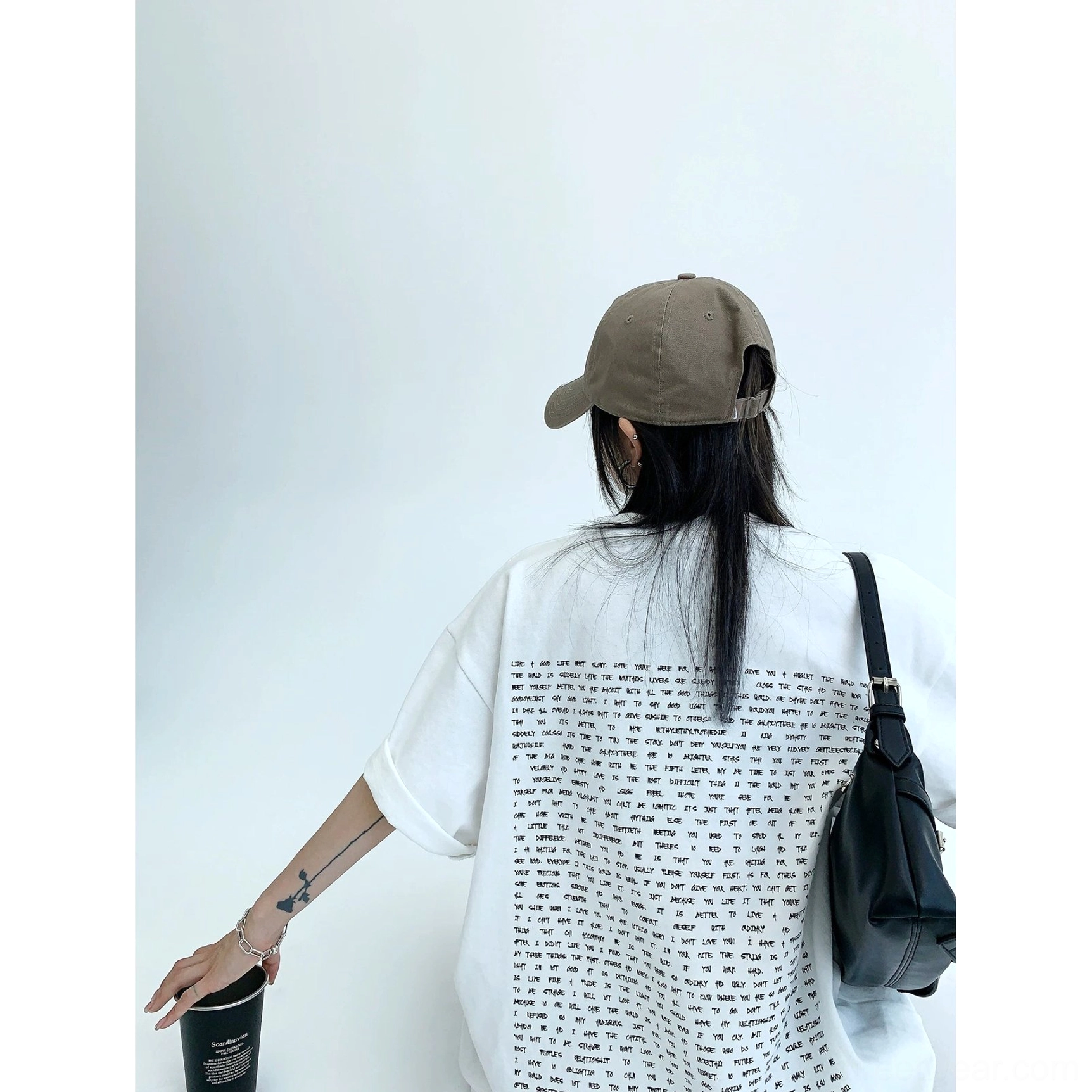 White oversized typography back print streetwear cotton T-shirt product image