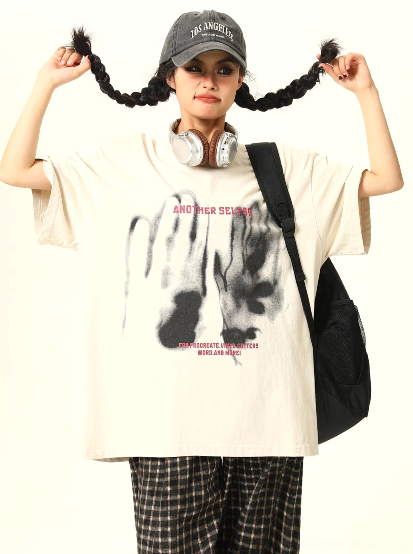 Apricot oversized washed grunge graphic T-shirt with handprint print and relaxed drop shoulder fit