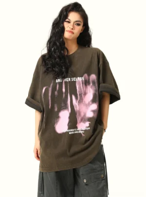 Black oversized grunge graphic T-shirt with faded handprint print and relaxed drop shoulder fit