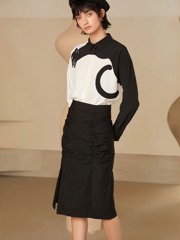 Panther embroidered blouse product image featuring a classic collar and button-down streetwear silhouette