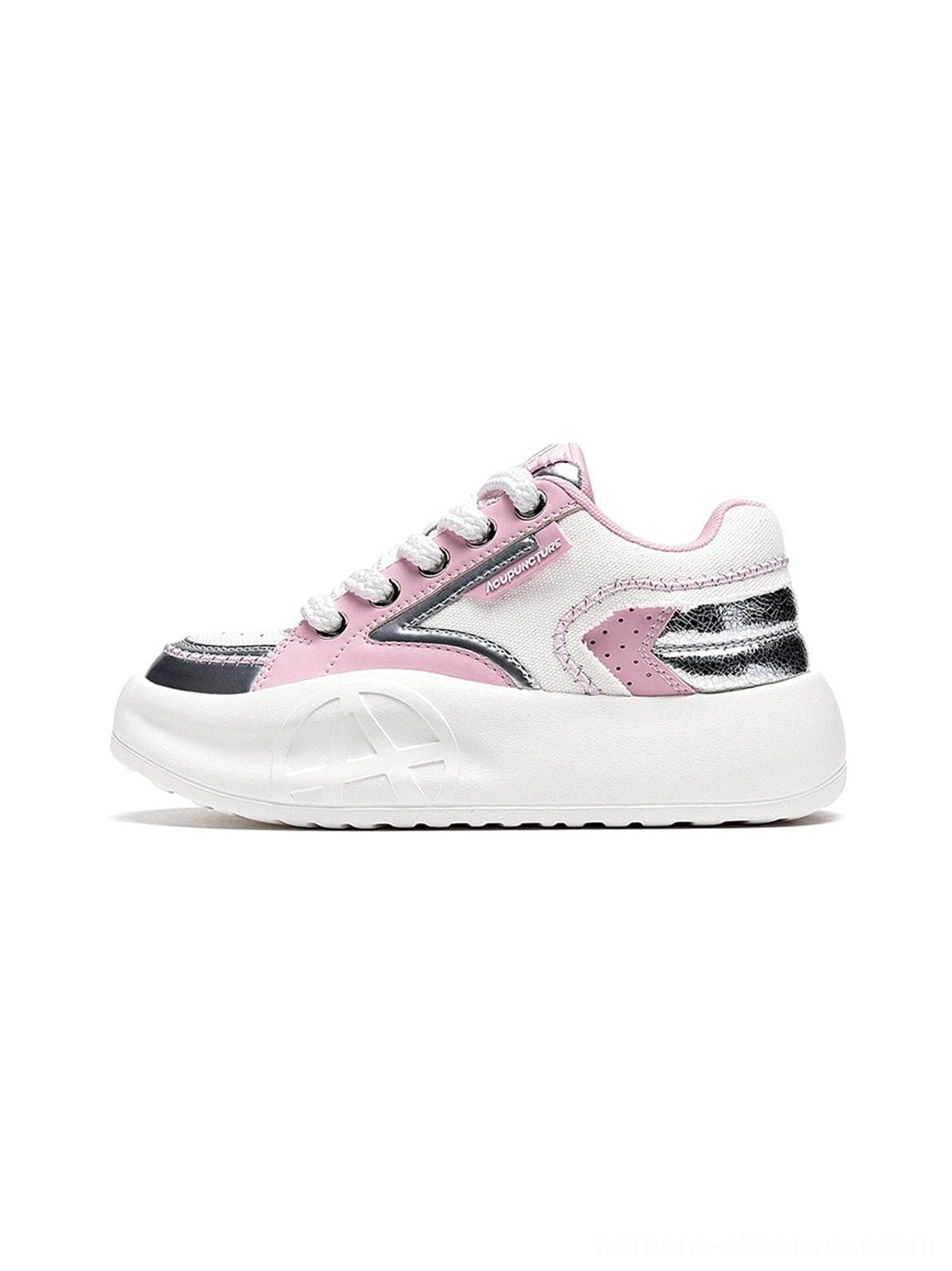 Pastel Korean streetwear platform runner sneakers with colorful accents futuristic athletic shape and thick lightweight outsole