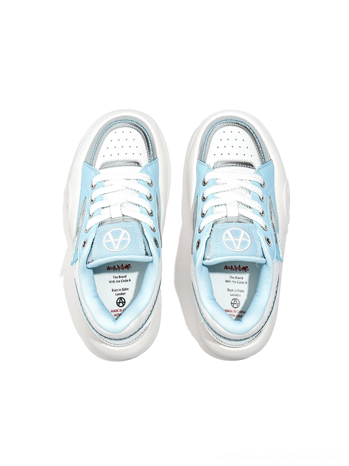 Top view of pastel platform runner sneaker showing breathable perforated toe box mesh panels and lace-up construction