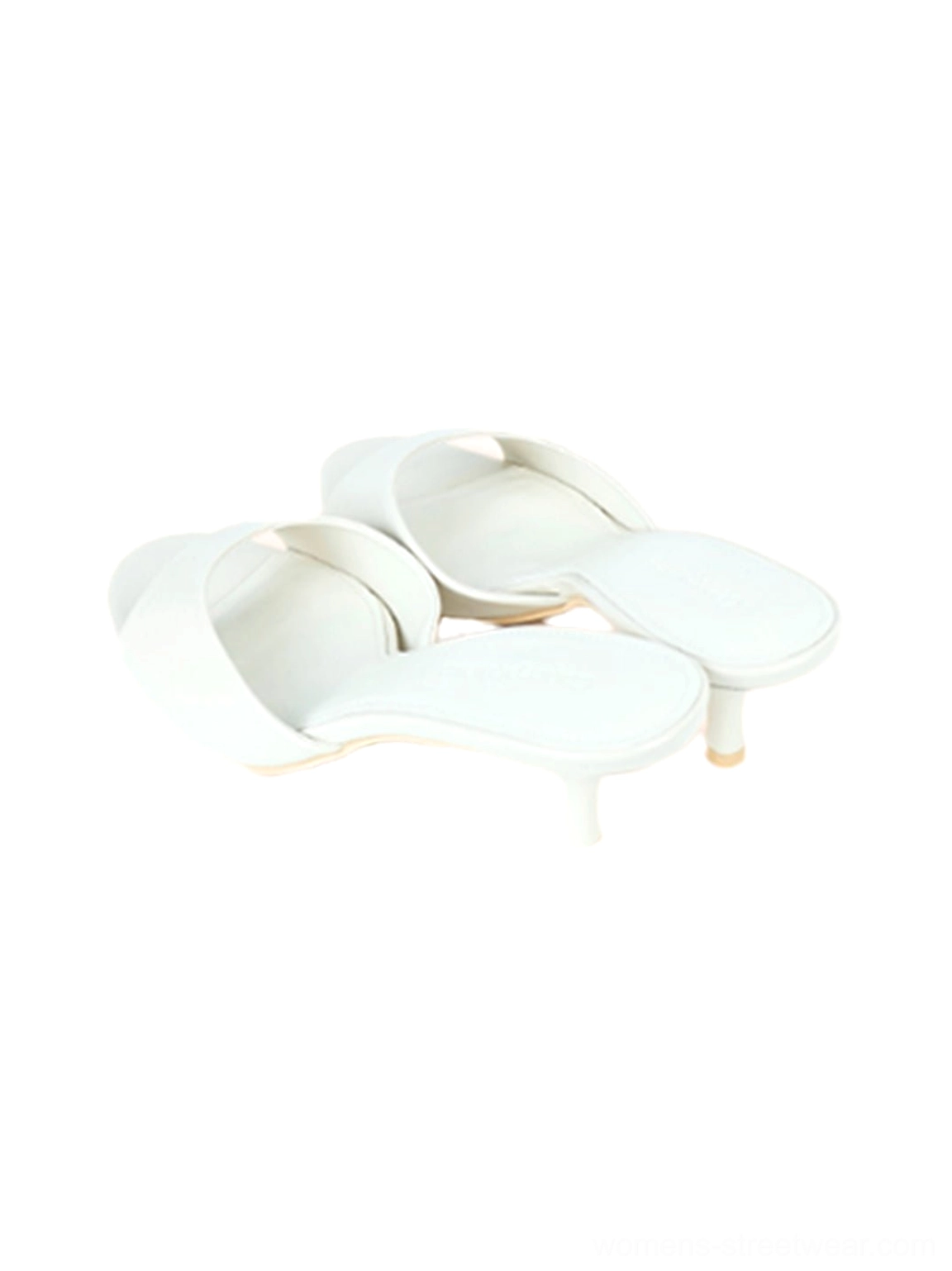 Patent open-toe kitten-heel mule shoes in a detailed fashion product image