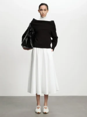 Pearl strap leather ballet Mary Jane shoes styled on a female model with a minimalist Korean streetwear outfit