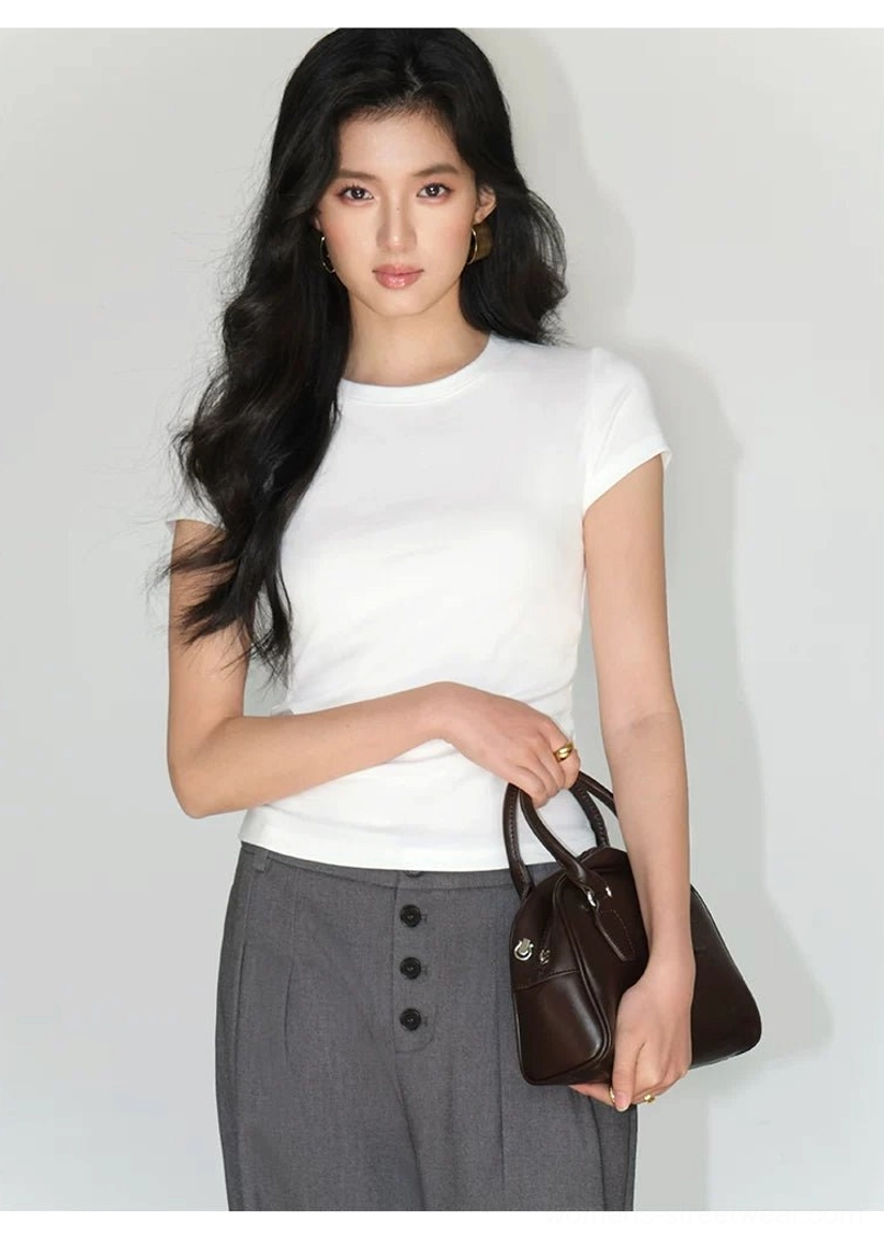 pearl white fitted crew neck t-shirt clean minimal design contemporary streetwear essential piece