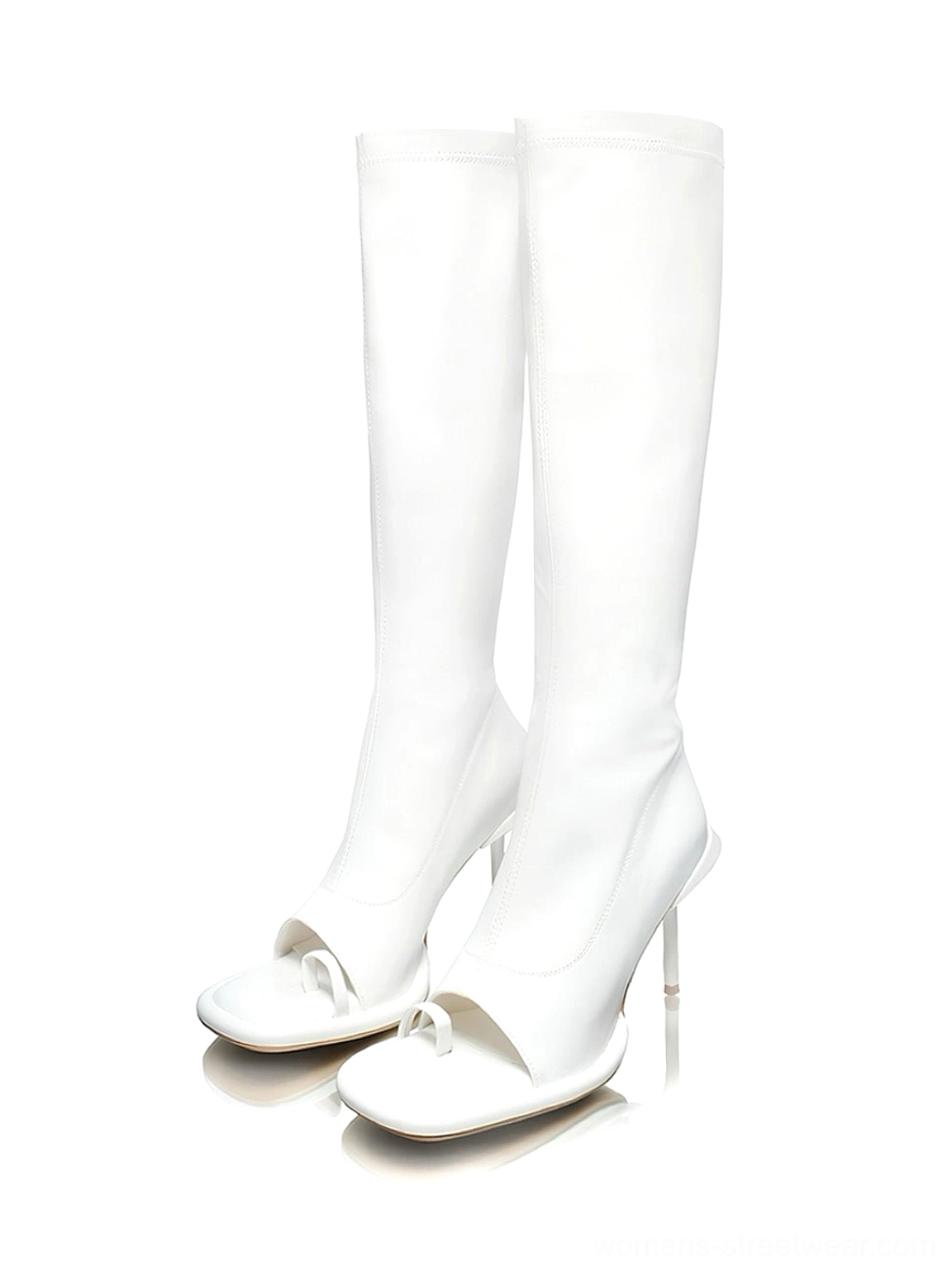 Peep toe stretch stiletto knee high boots for women fitted shaft product detail image