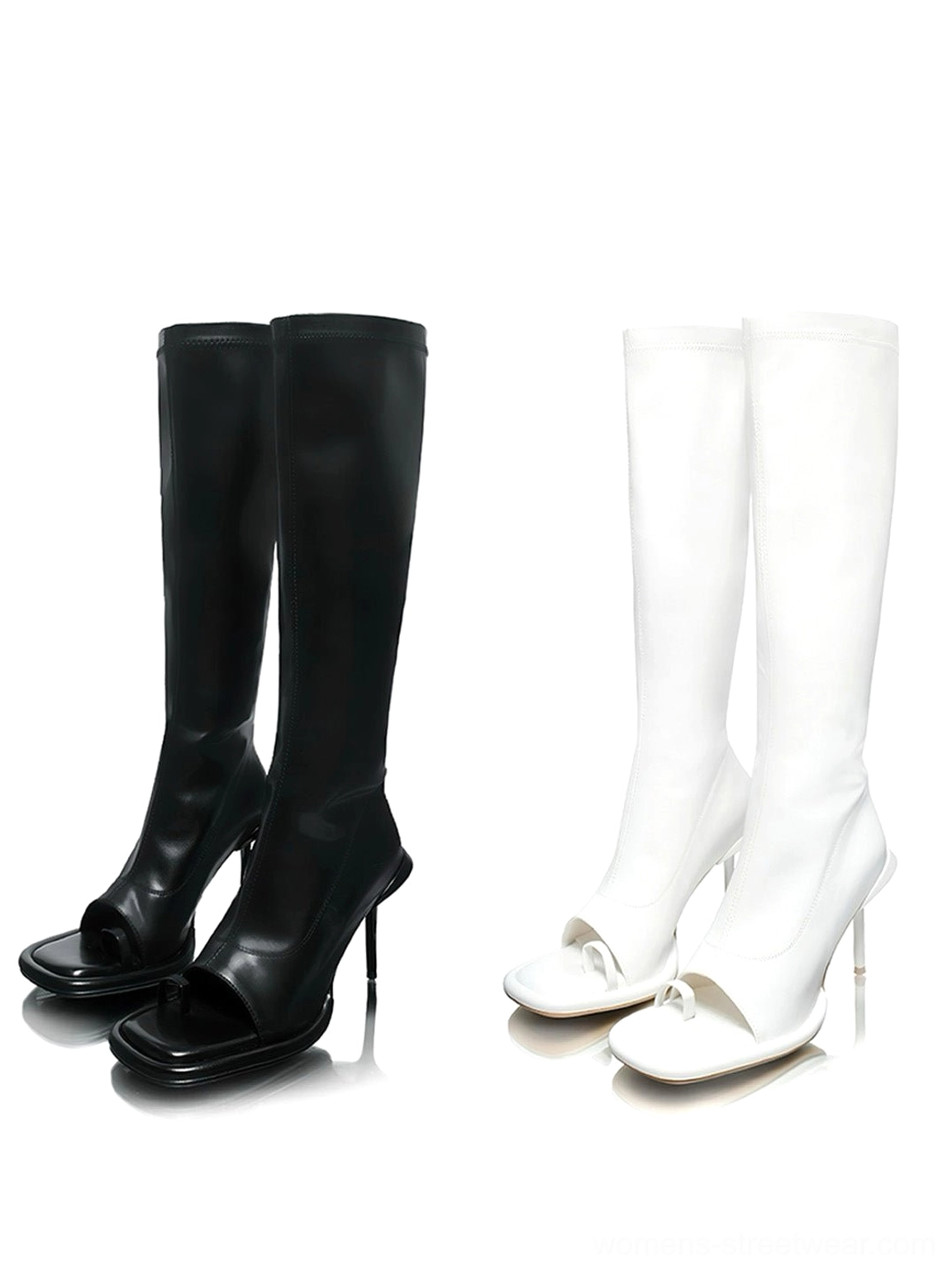 Peep toe stretch stiletto knee high boots for women high heel streetwear outfit image