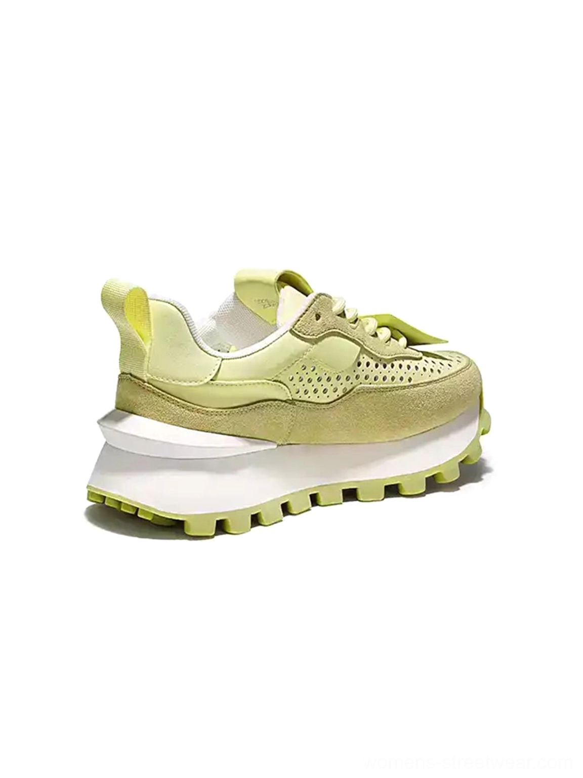Perforated leather platform casual shoes with textured upper substantial sole and contemporary Korean fashion silhouette