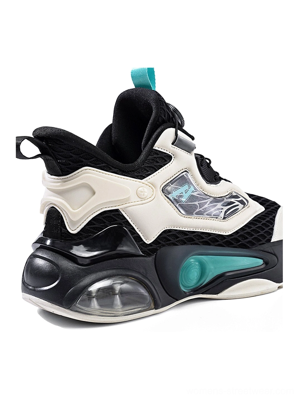 Performance-inspired runner sneakers with sculpted sole, mesh texture, and bold streetwear aesthetic