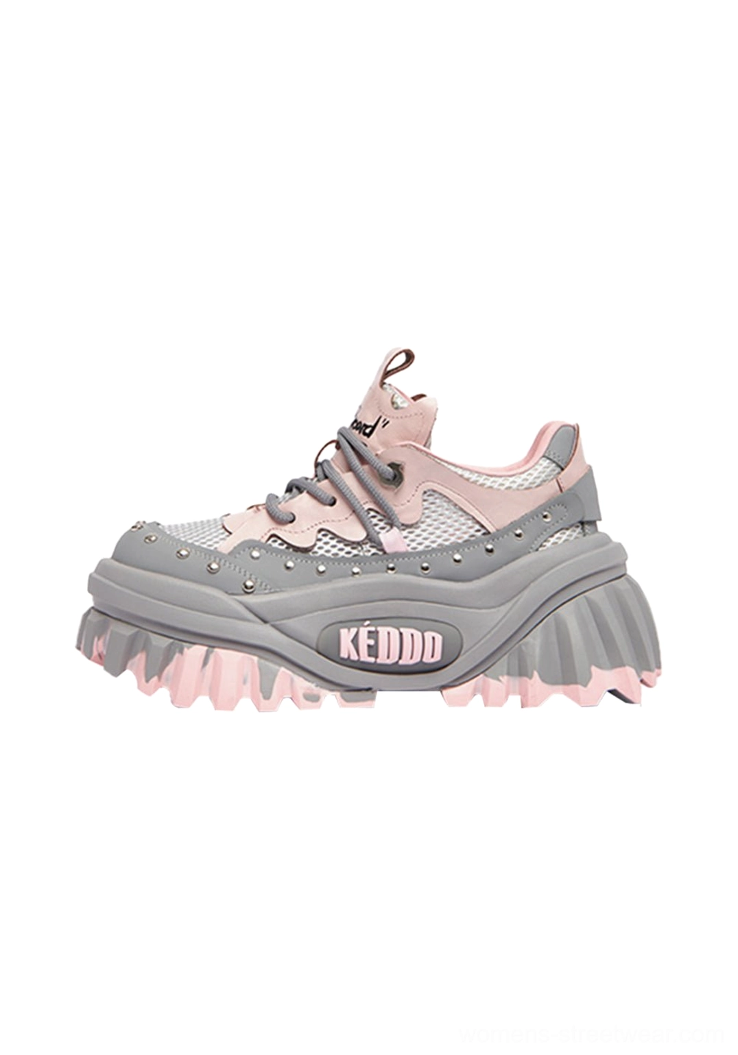 Two-tone pink and gray wave-sole platform footwear with chunky sculpted outsole and contemporary streetwear design